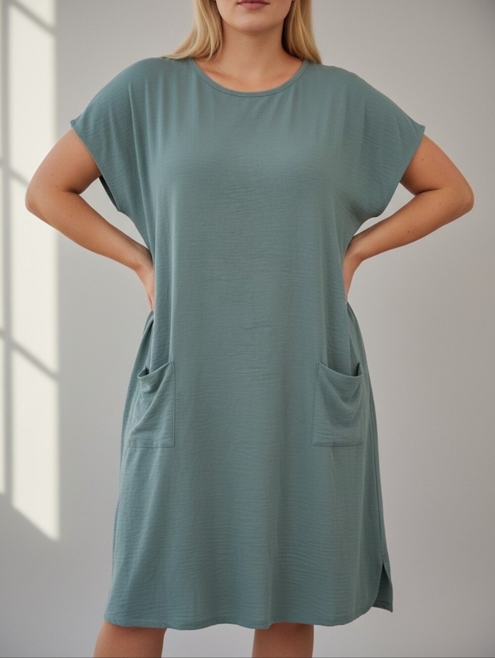 Light Slate Blue Pocket Shift Dress With Pockets